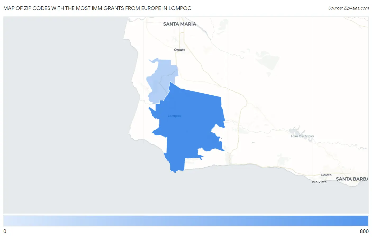 Zip Codes with the Most Immigrants from Europe in Lompoc Map
