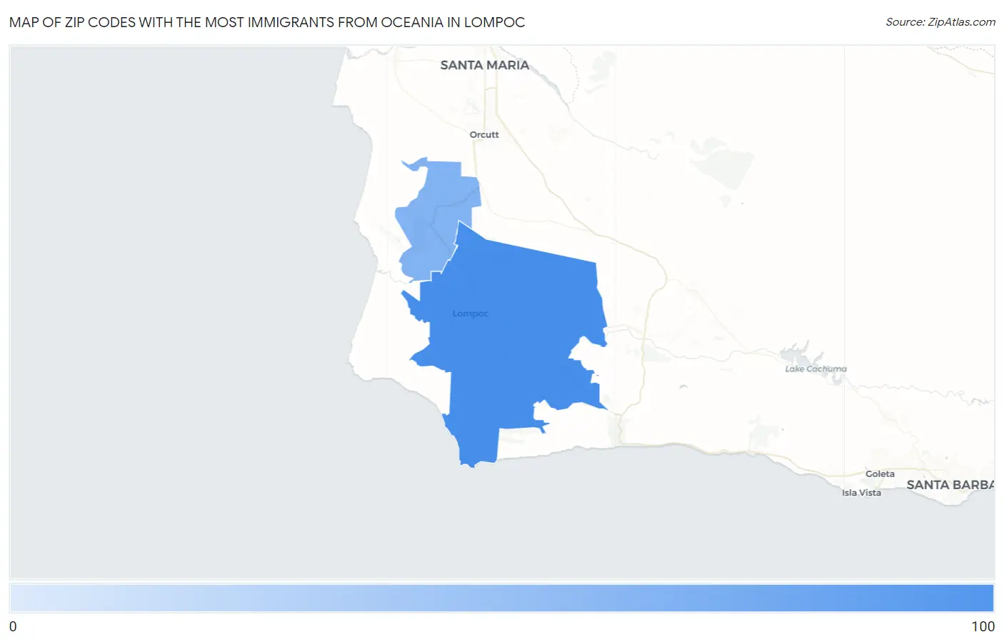 Zip Codes with the Most Immigrants from Oceania in Lompoc Map