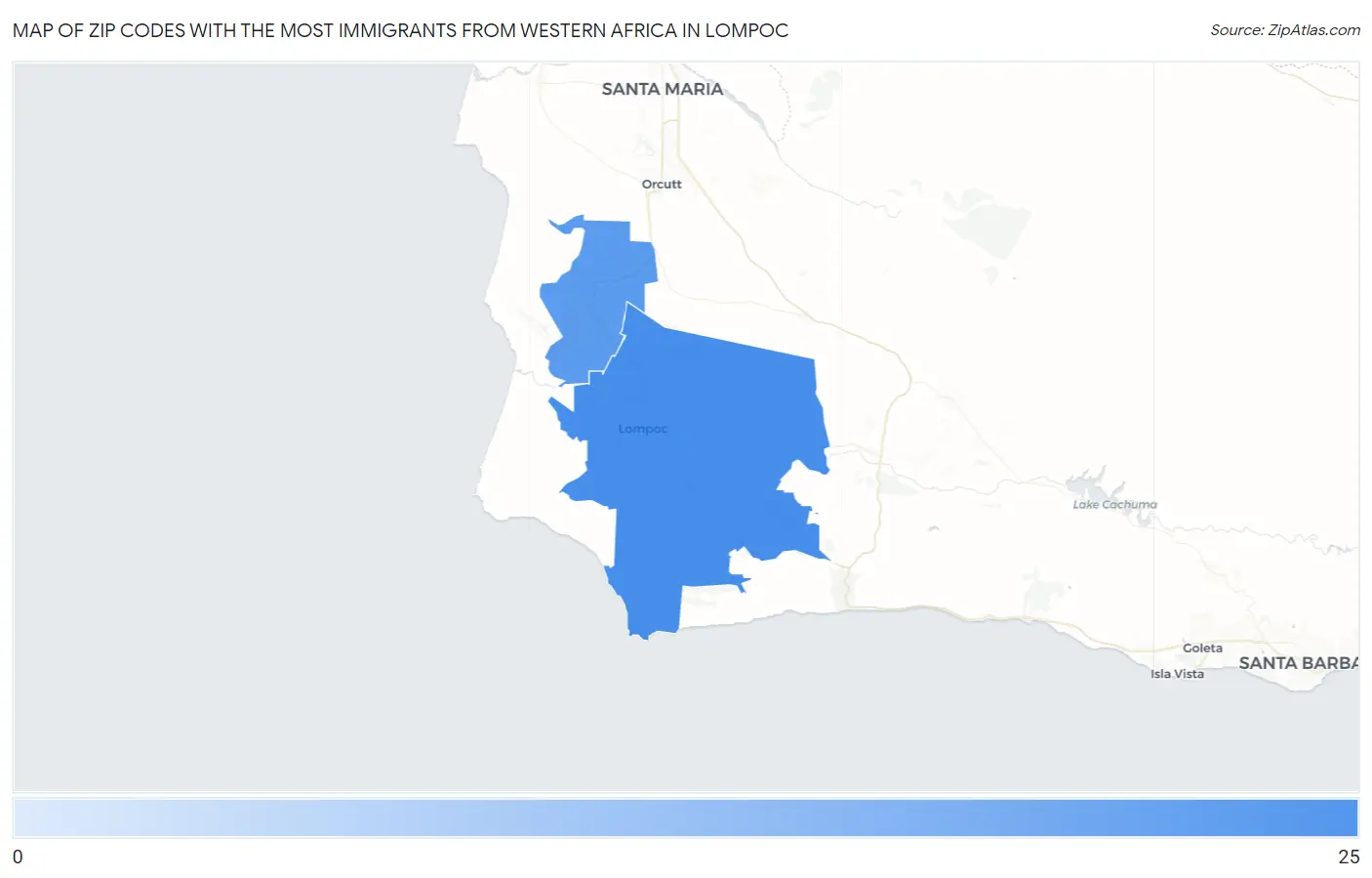 Zip Codes with the Most Immigrants from Western Africa in Lompoc Map