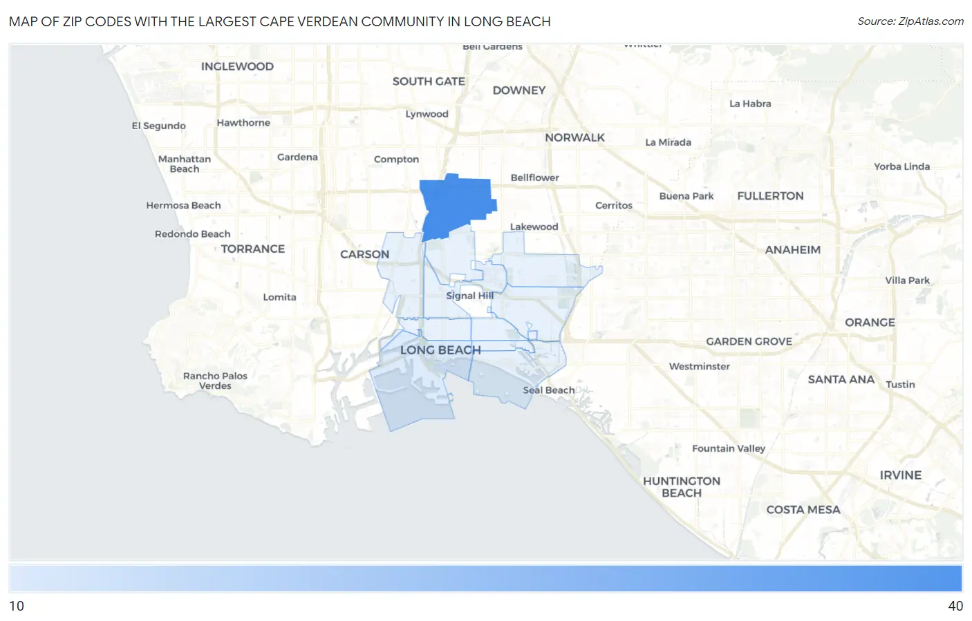 Zip Codes with the Largest Cape Verdean Community in Long Beach Map
