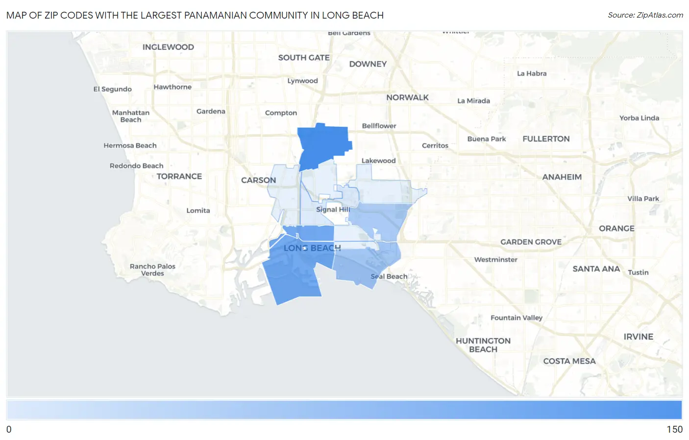 Zip Codes with the Largest Panamanian Community in Long Beach Map
