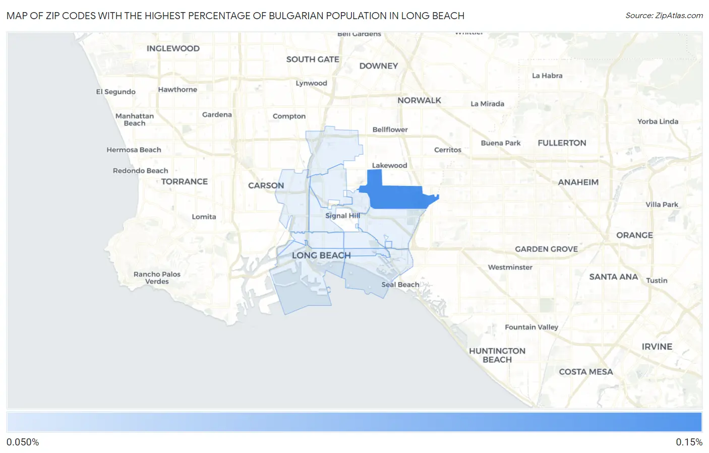 Zip Codes with the Highest Percentage of Bulgarian Population in Long Beach Map