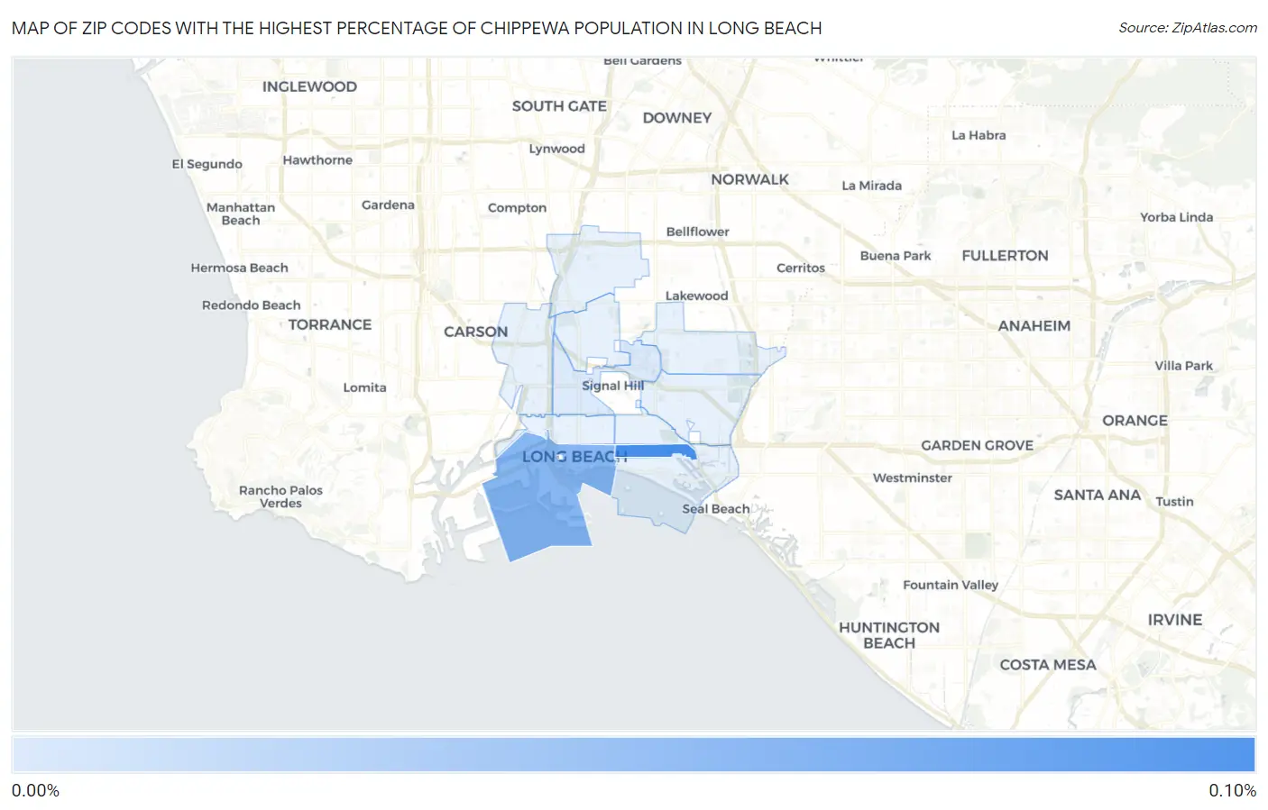 Zip Codes with the Highest Percentage of Chippewa Population in Long Beach Map