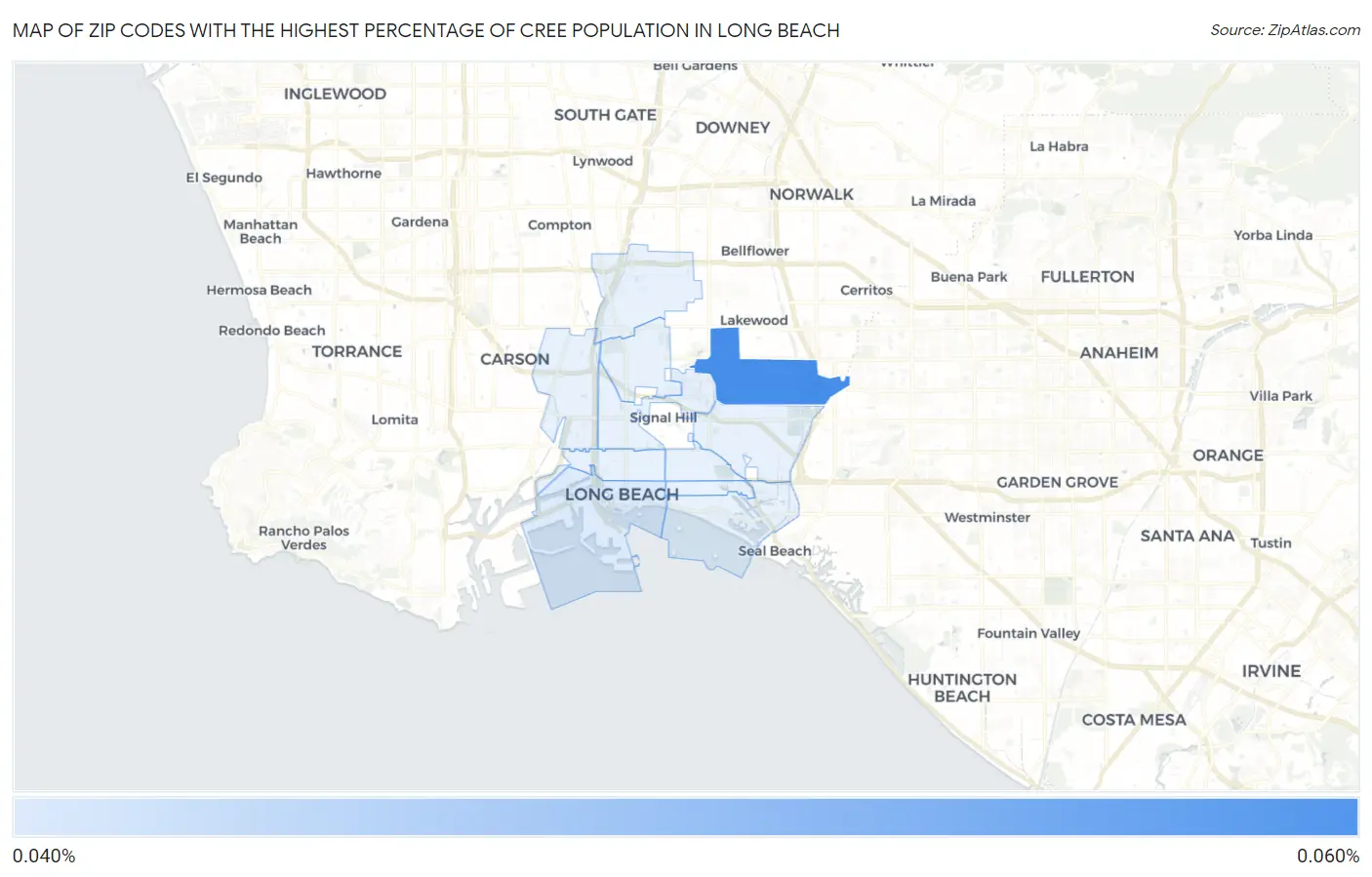 Zip Codes with the Highest Percentage of Cree Population in Long Beach Map