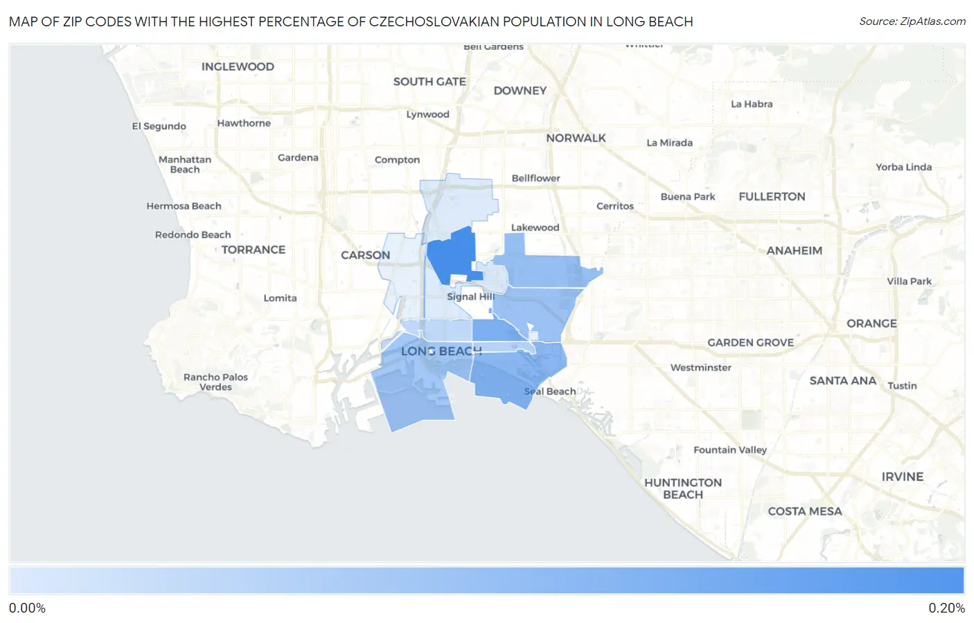 Zip Codes with the Highest Percentage of Czechoslovakian Population in Long Beach Map