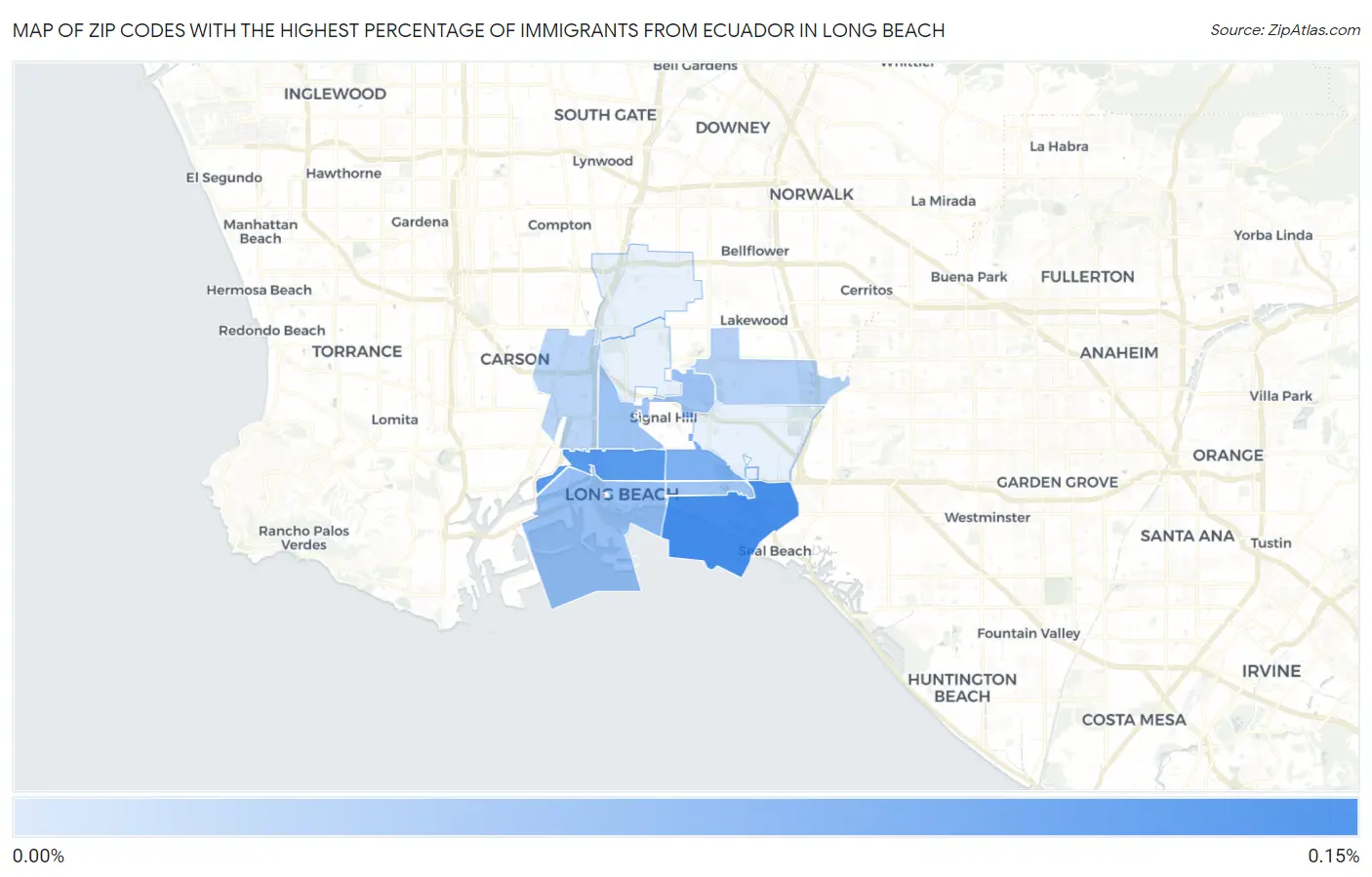 Zip Codes with the Highest Percentage of Immigrants from Ecuador in Long Beach Map