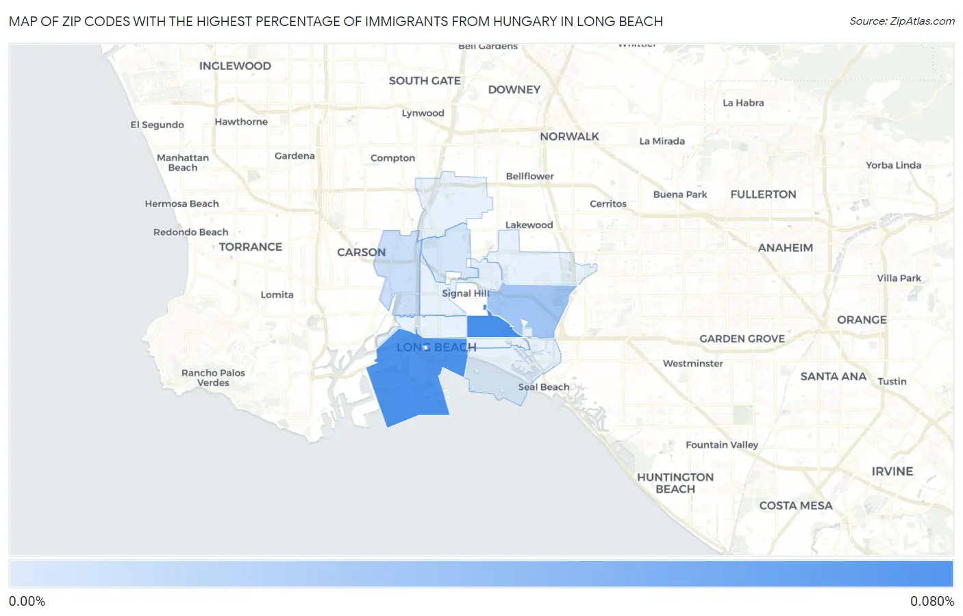 Zip Codes with the Highest Percentage of Immigrants from Hungary in Long Beach Map