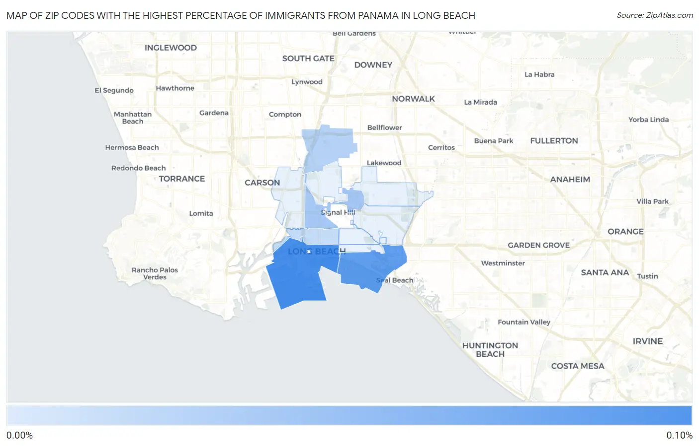 Zip Codes with the Highest Percentage of Immigrants from Panama in Long Beach Map