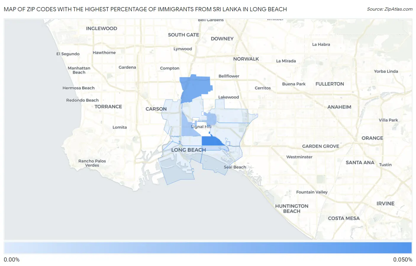 Zip Codes with the Highest Percentage of Immigrants from Sri Lanka in Long Beach Map