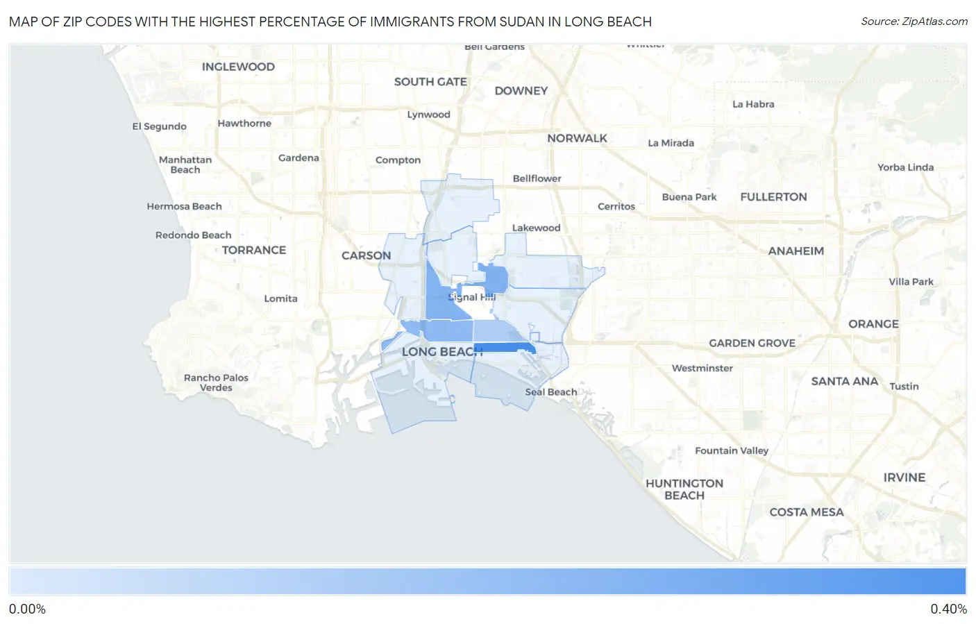 Zip Codes with the Highest Percentage of Immigrants from Sudan in Long Beach Map