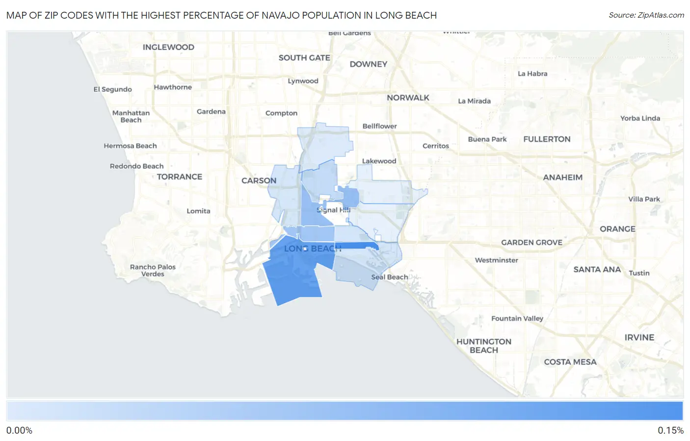 Zip Codes with the Highest Percentage of Navajo Population in Long Beach Map