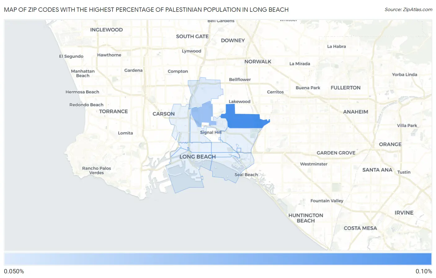 Zip Codes with the Highest Percentage of Palestinian Population in Long Beach Map