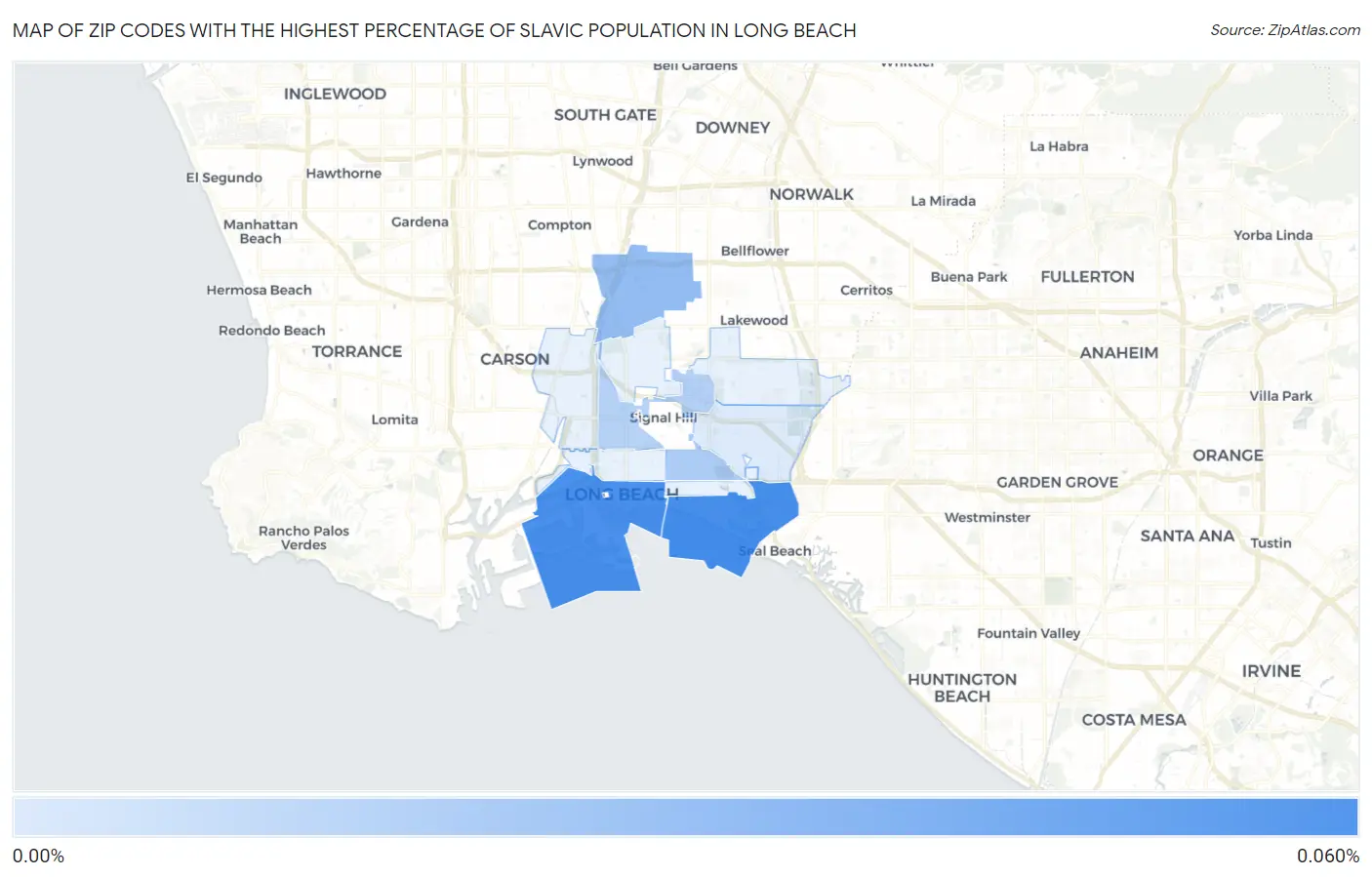 Zip Codes with the Highest Percentage of Slavic Population in Long Beach Map