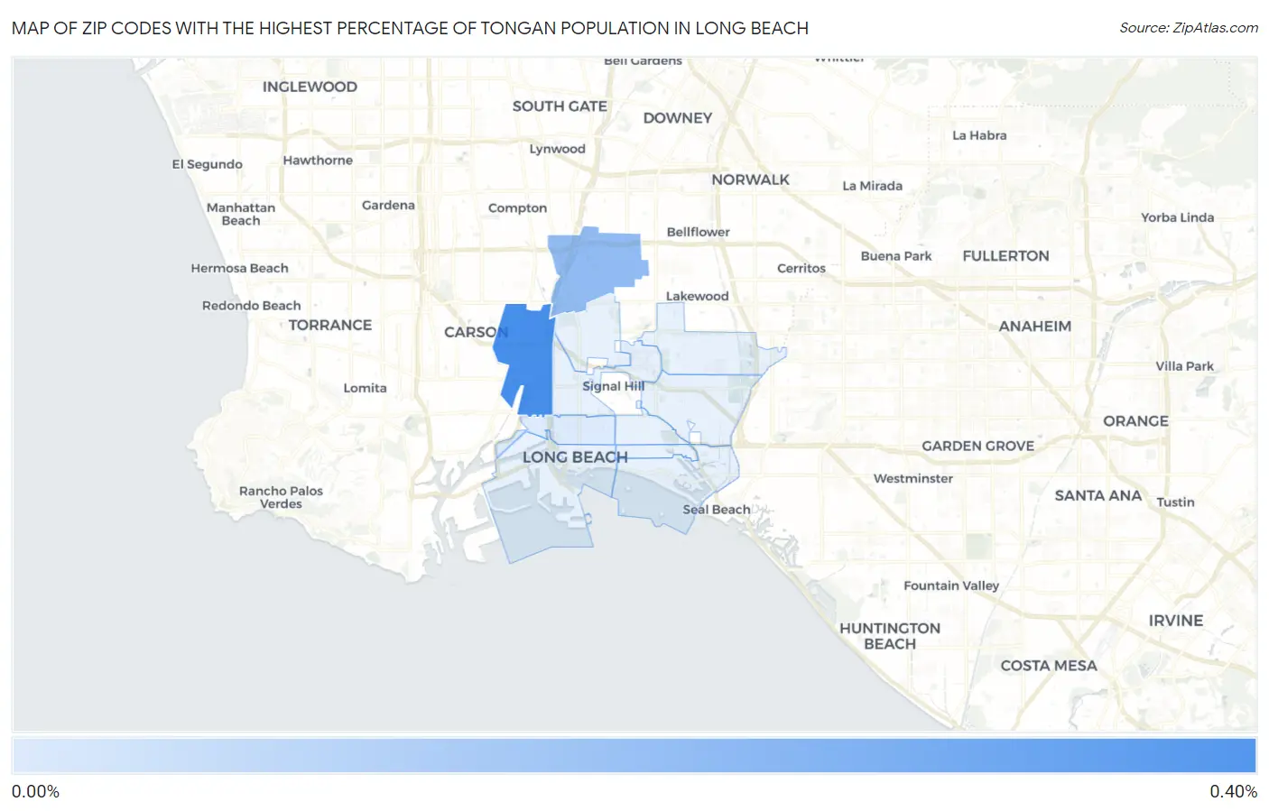 Zip Codes with the Highest Percentage of Tongan Population in Long Beach Map