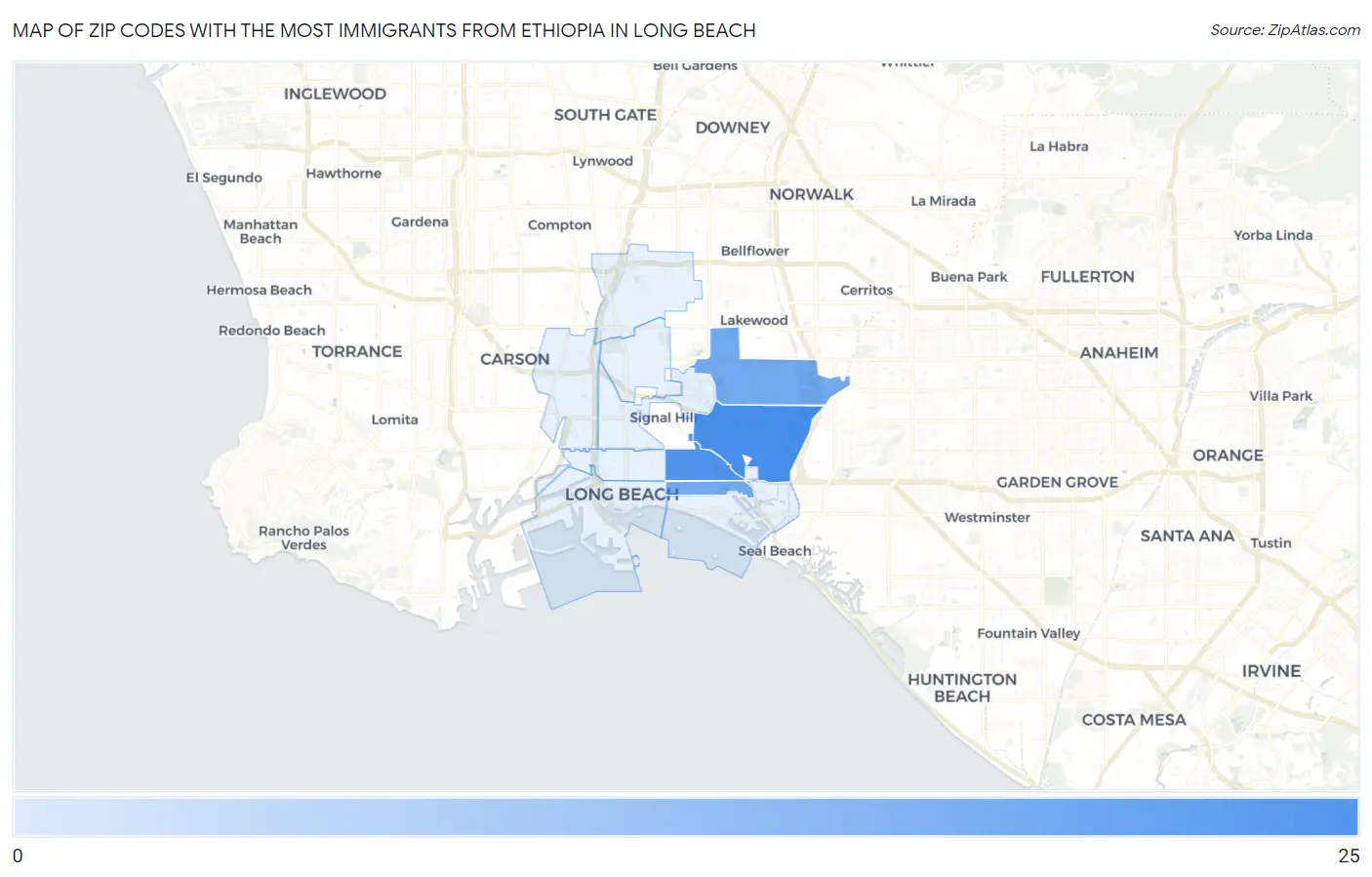 Zip Codes with the Most Immigrants from Ethiopia in Long Beach Map