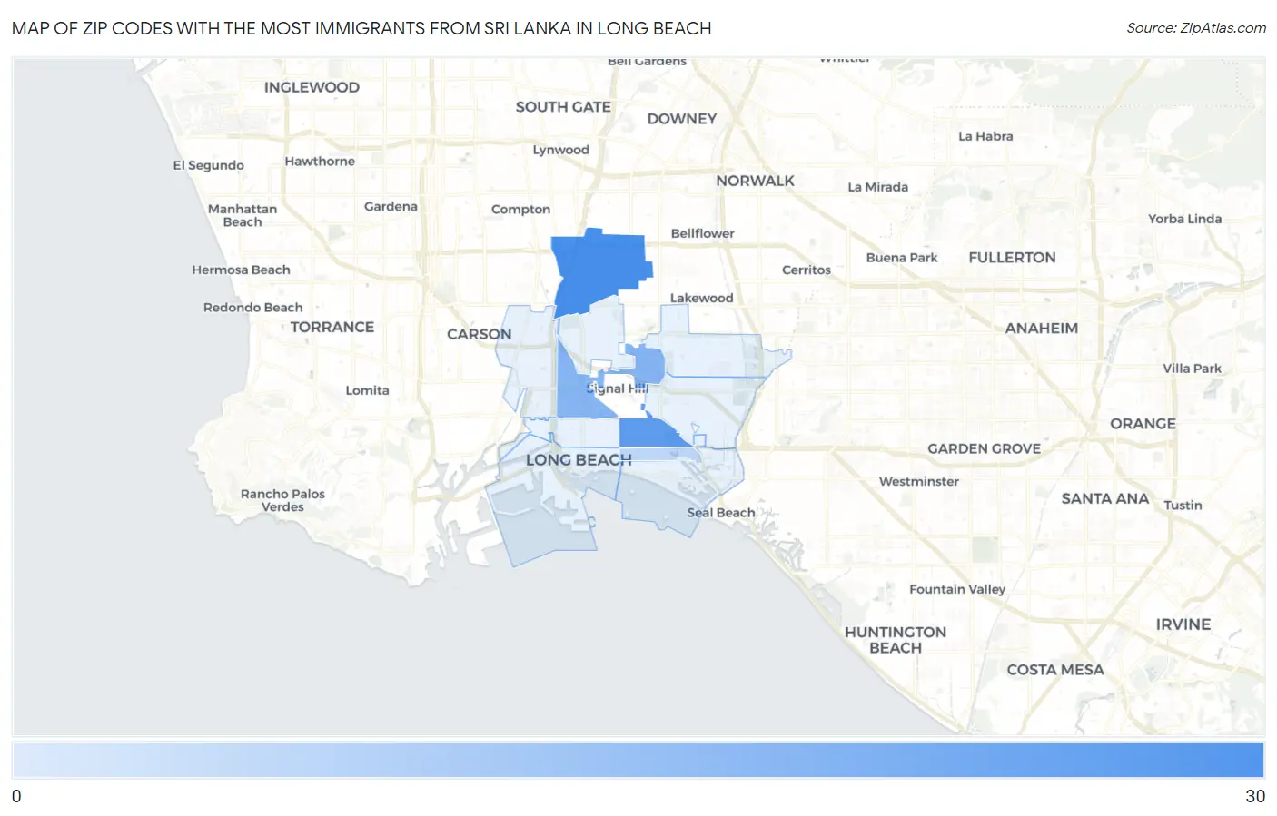 Zip Codes with the Most Immigrants from Sri Lanka in Long Beach Map