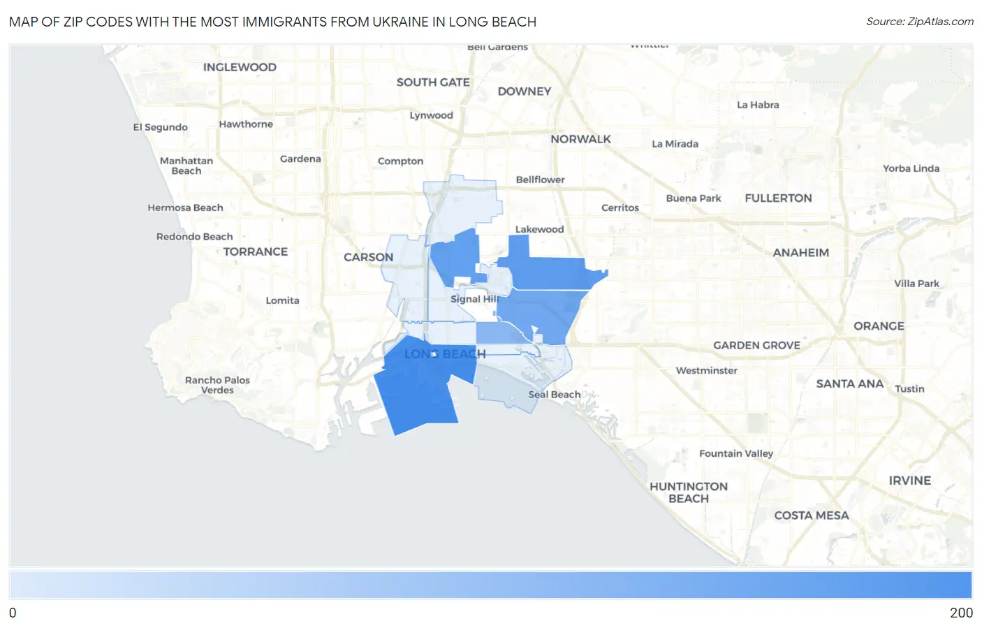 Zip Codes with the Most Immigrants from Ukraine in Long Beach Map