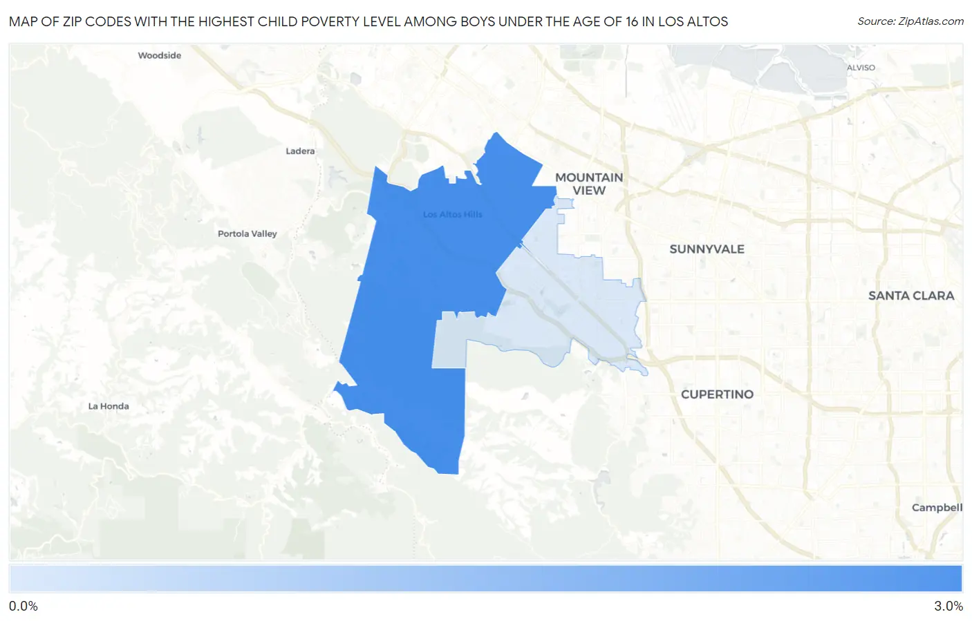 Zip Codes with the Highest Child Poverty Level Among Boys Under the Age of 16 in Los Altos Map