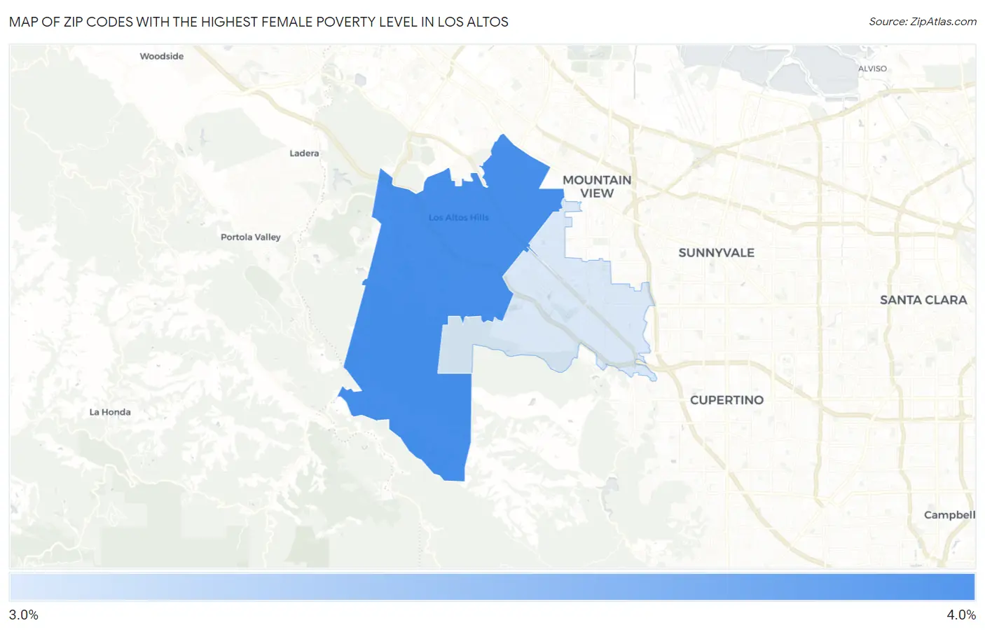 Zip Codes with the Highest Female Poverty Level in Los Altos Map
