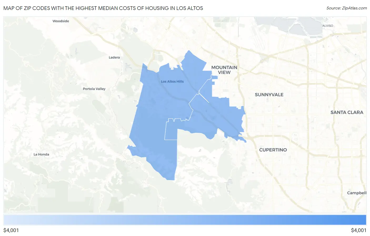 Zip Codes with the Highest Median Costs of Housing in Los Altos Map