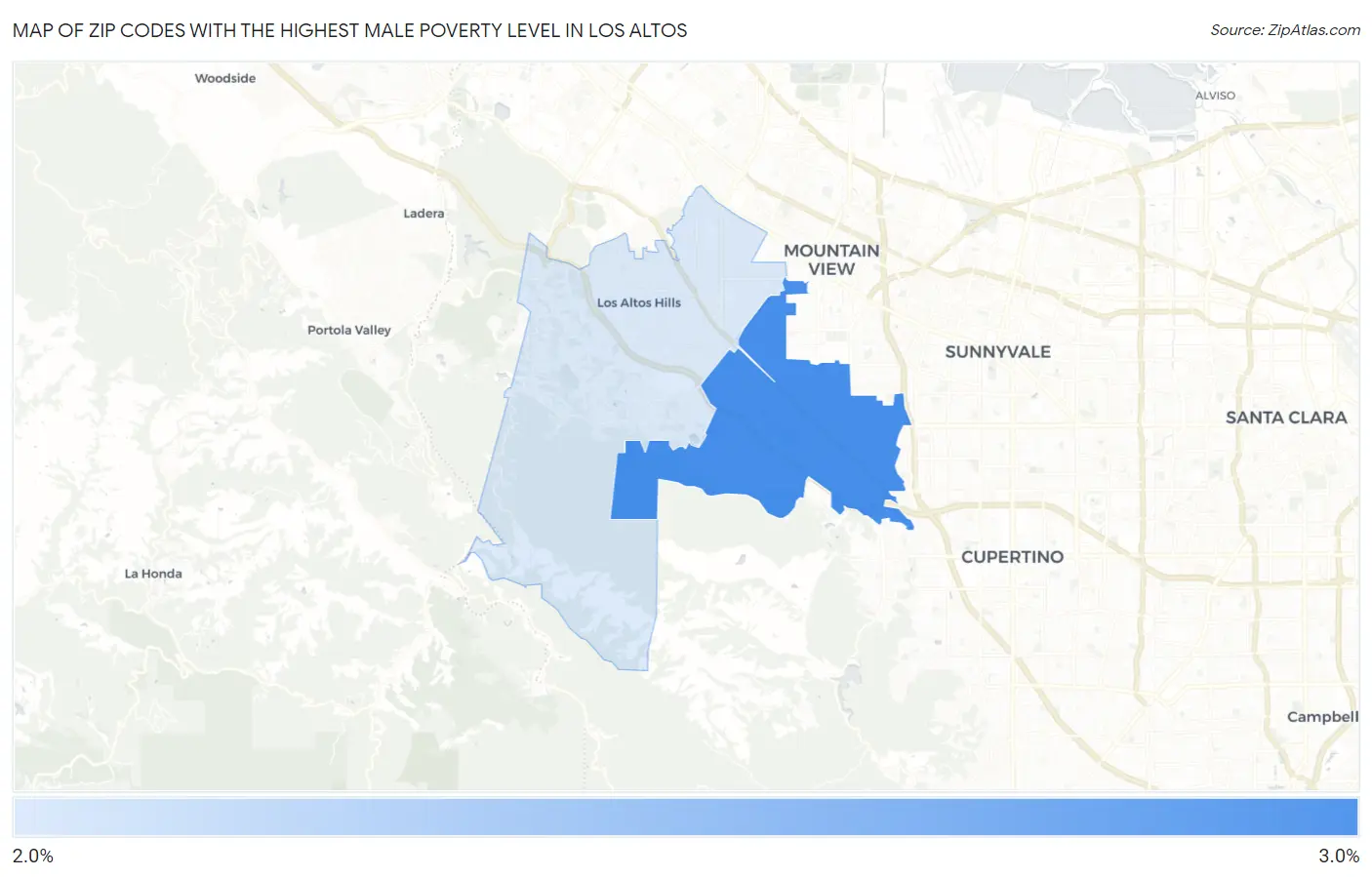 Zip Codes with the Highest Male Poverty Level in Los Altos Map