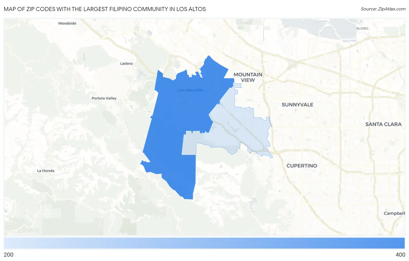 Zip Codes with the Largest Filipino Community in Los Altos Map