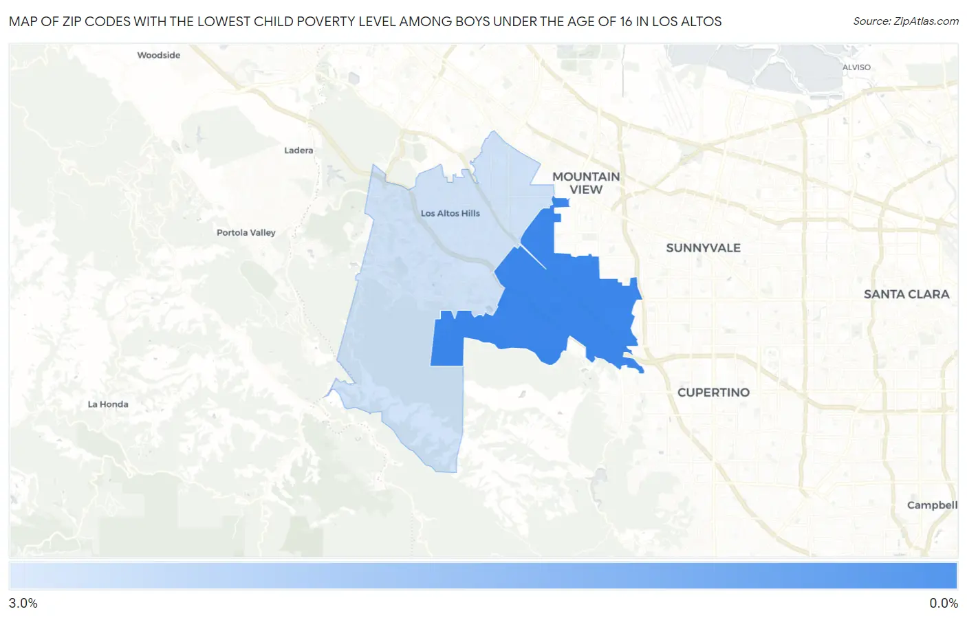 Zip Codes with the Lowest Child Poverty Level Among Boys Under the Age of 16 in Los Altos Map