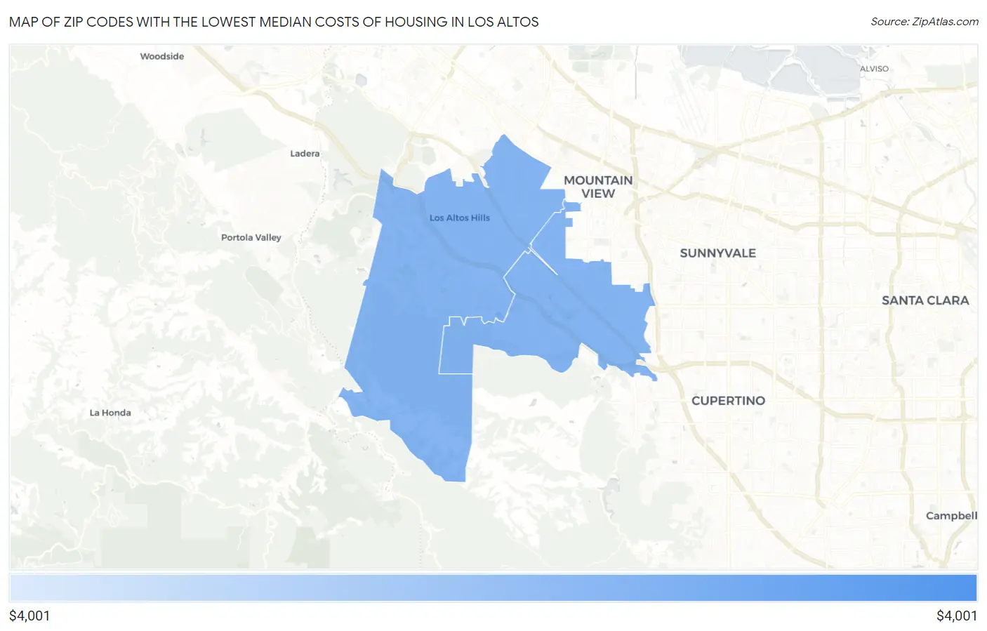 Zip Codes with the Lowest Median Costs of Housing in Los Altos Map