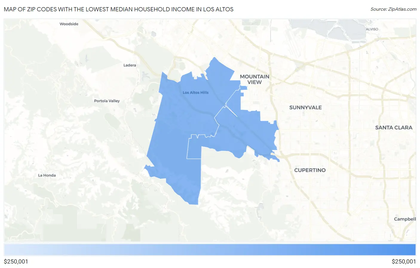 Zip Codes with the Lowest Median Household Income in Los Altos Map
