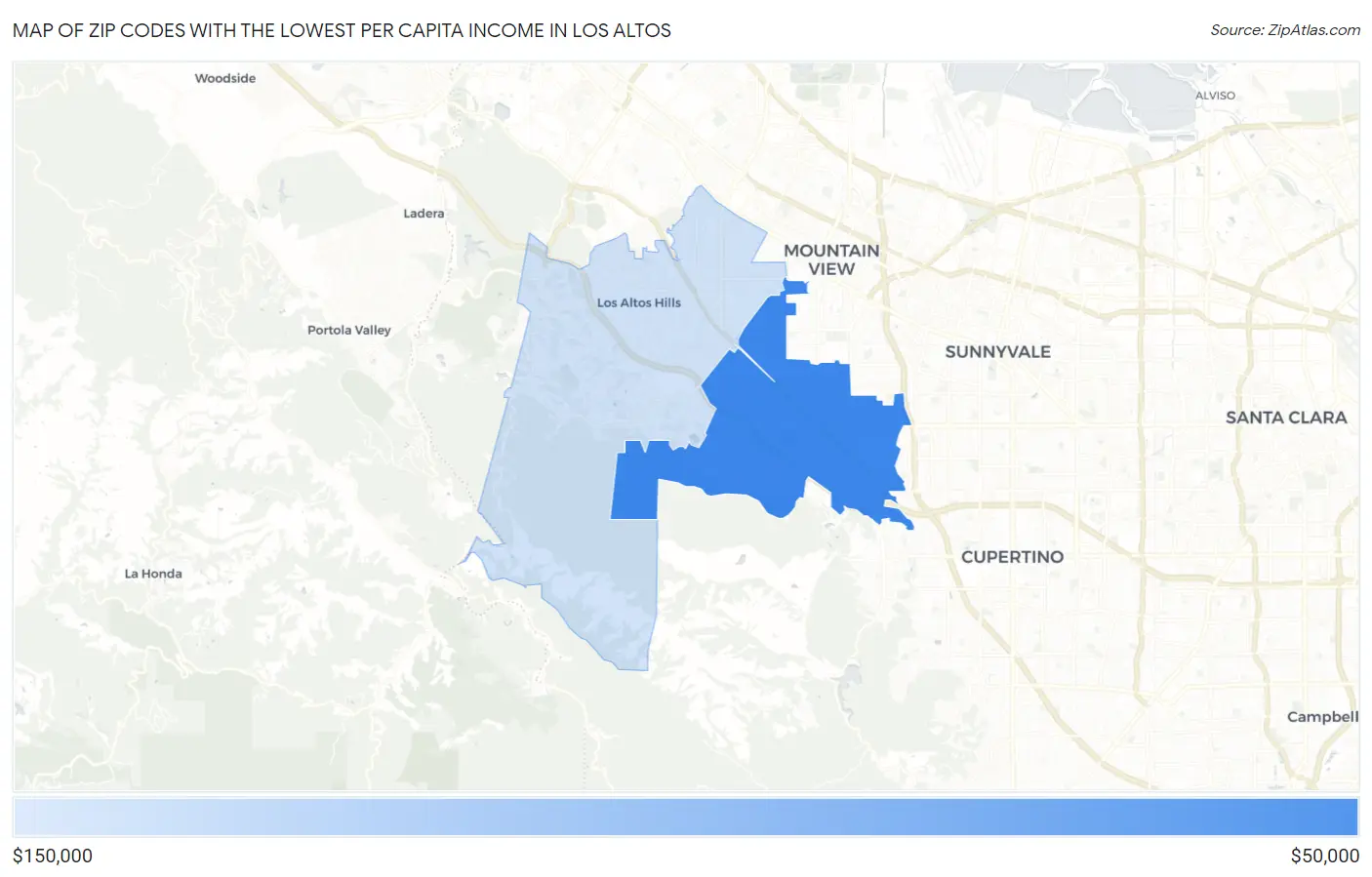 Zip Codes with the Lowest Per Capita Income in Los Altos Map