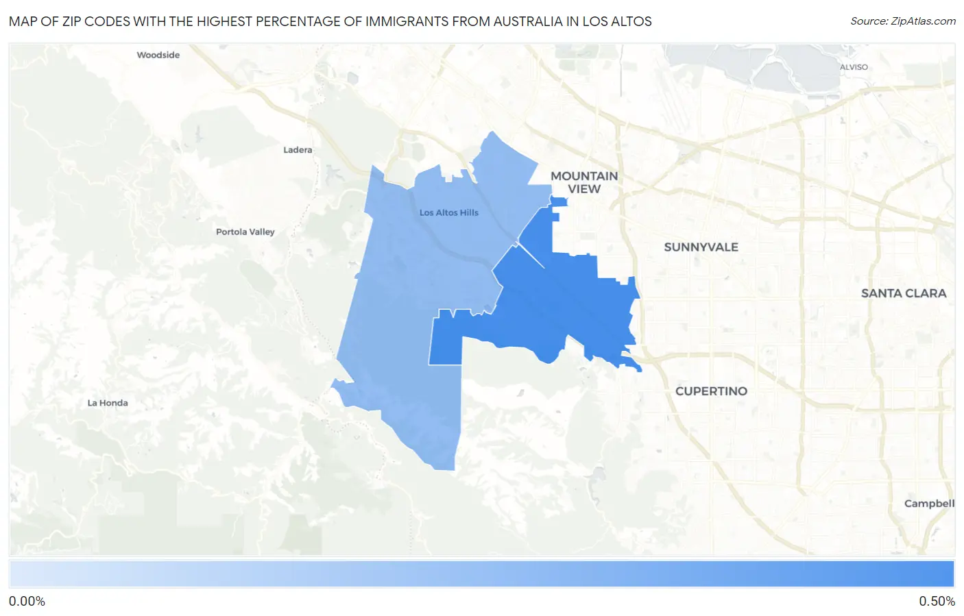 Zip Codes with the Highest Percentage of Immigrants from Australia in Los Altos Map