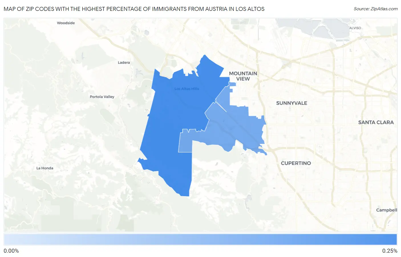 Zip Codes with the Highest Percentage of Immigrants from Austria in Los Altos Map