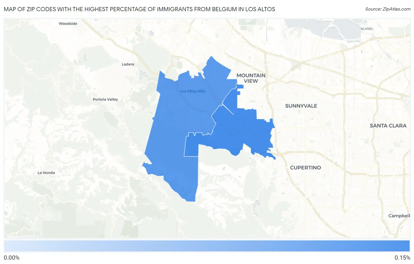 Zip Codes with the Highest Percentage of Immigrants from Belgium in Los Altos Map