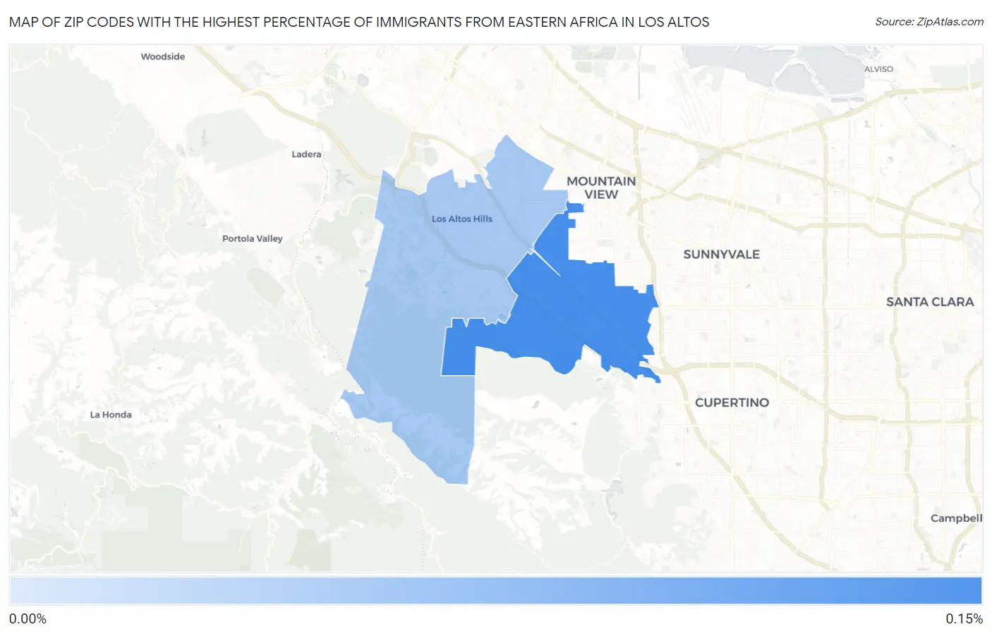 Zip Codes with the Highest Percentage of Immigrants from Eastern Africa in Los Altos Map