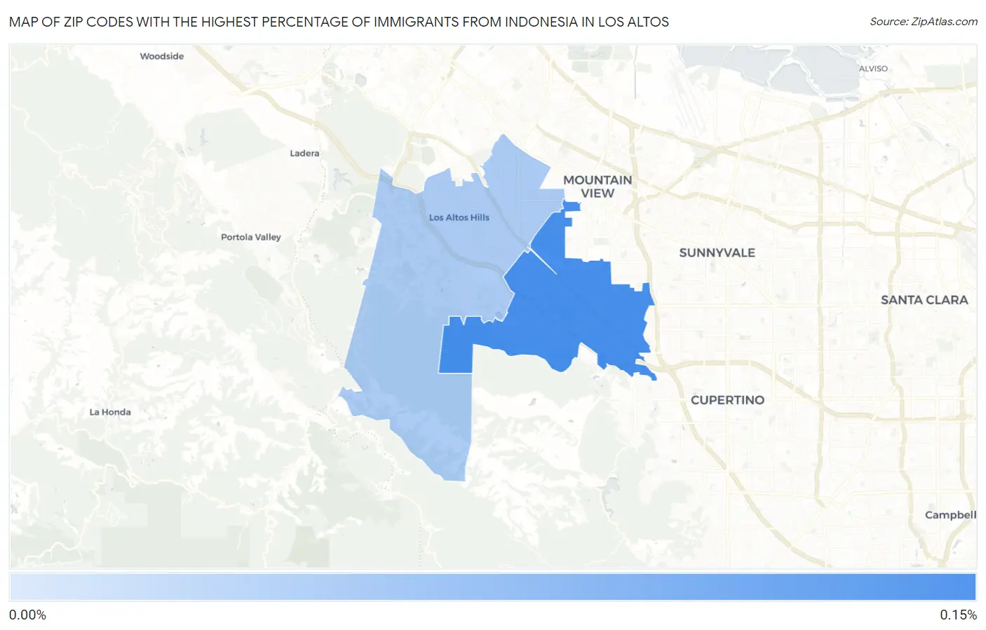 Zip Codes with the Highest Percentage of Immigrants from Indonesia in Los Altos Map