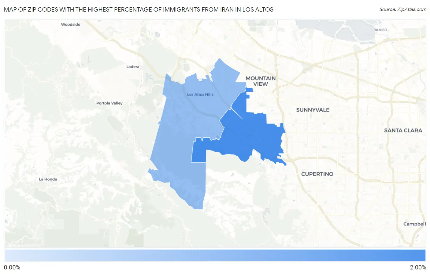 Zip Codes with the Highest Percentage of Immigrants from Iran in Los Altos Map
