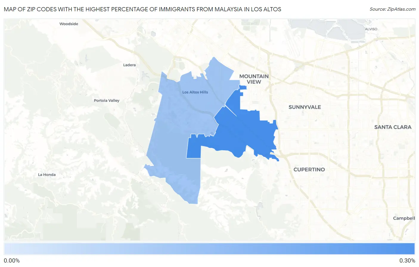 Zip Codes with the Highest Percentage of Immigrants from Malaysia in Los Altos Map