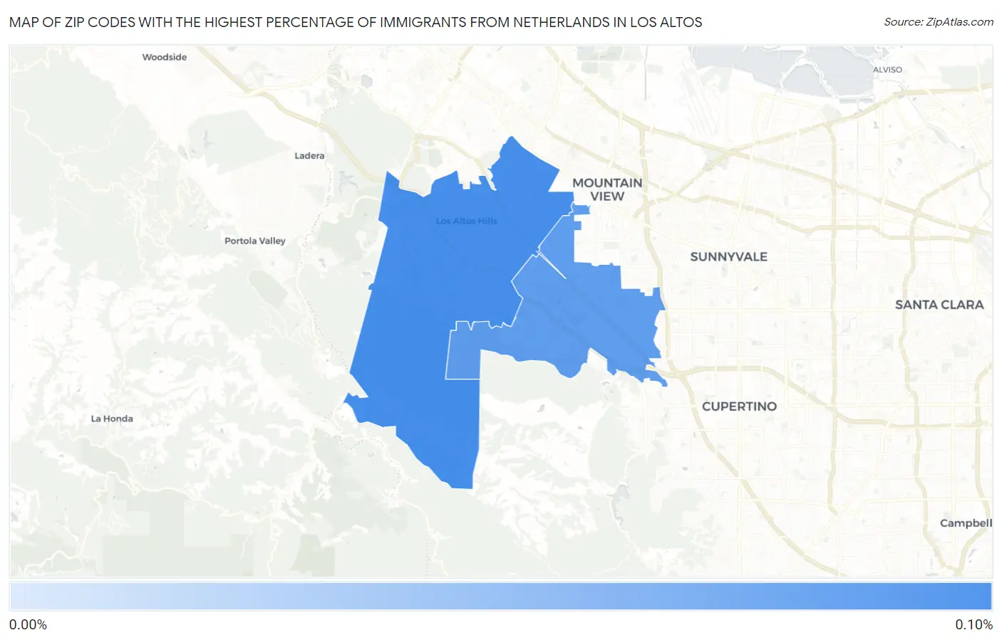 Zip Codes with the Highest Percentage of Immigrants from Netherlands in Los Altos Map