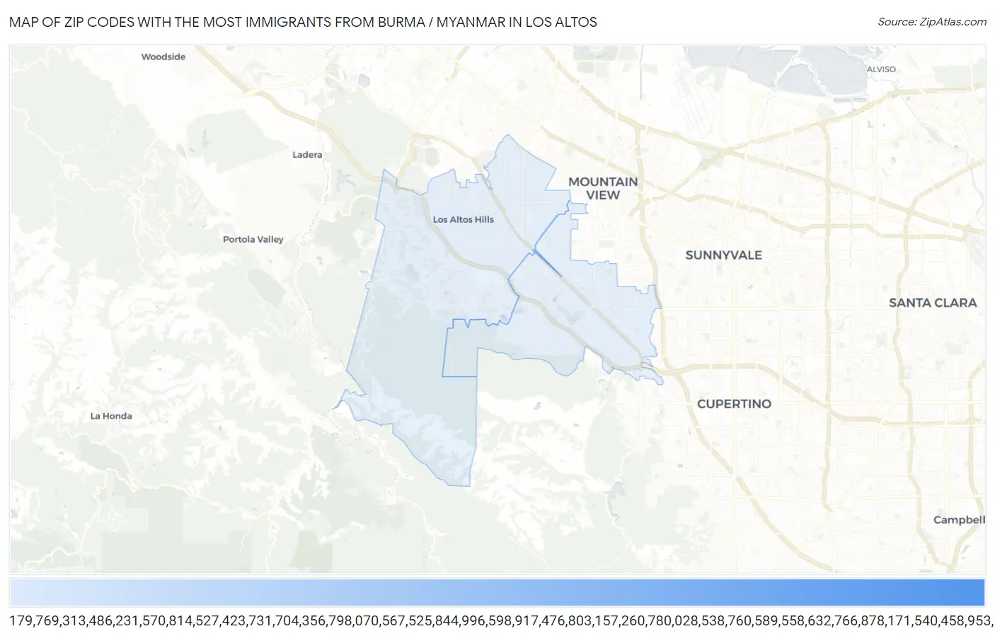 Zip Codes with the Most Immigrants from Burma / Myanmar in Los Altos Map