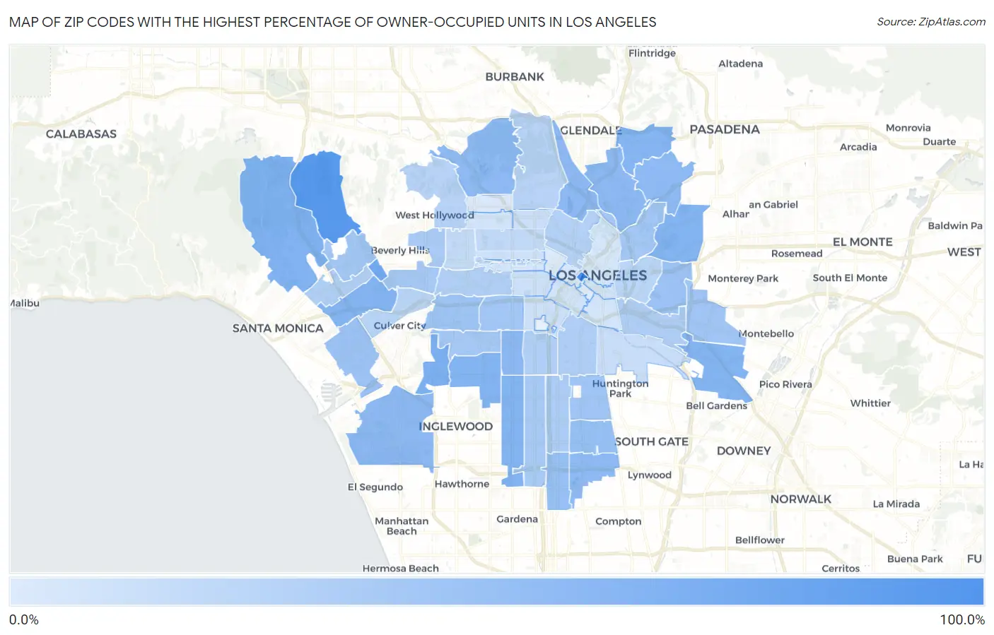 Zip Codes with the Highest Percentage of Owner-Occupied Units in Los Angeles Map