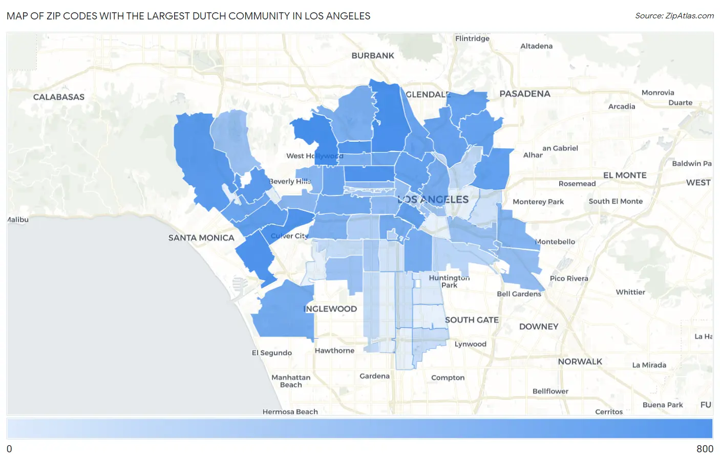 Zip Codes with the Largest Dutch Community in Los Angeles Map