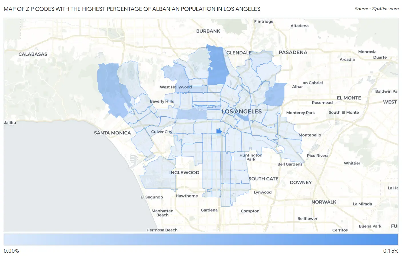 Zip Codes with the Highest Percentage of Albanian Population in Los Angeles Map