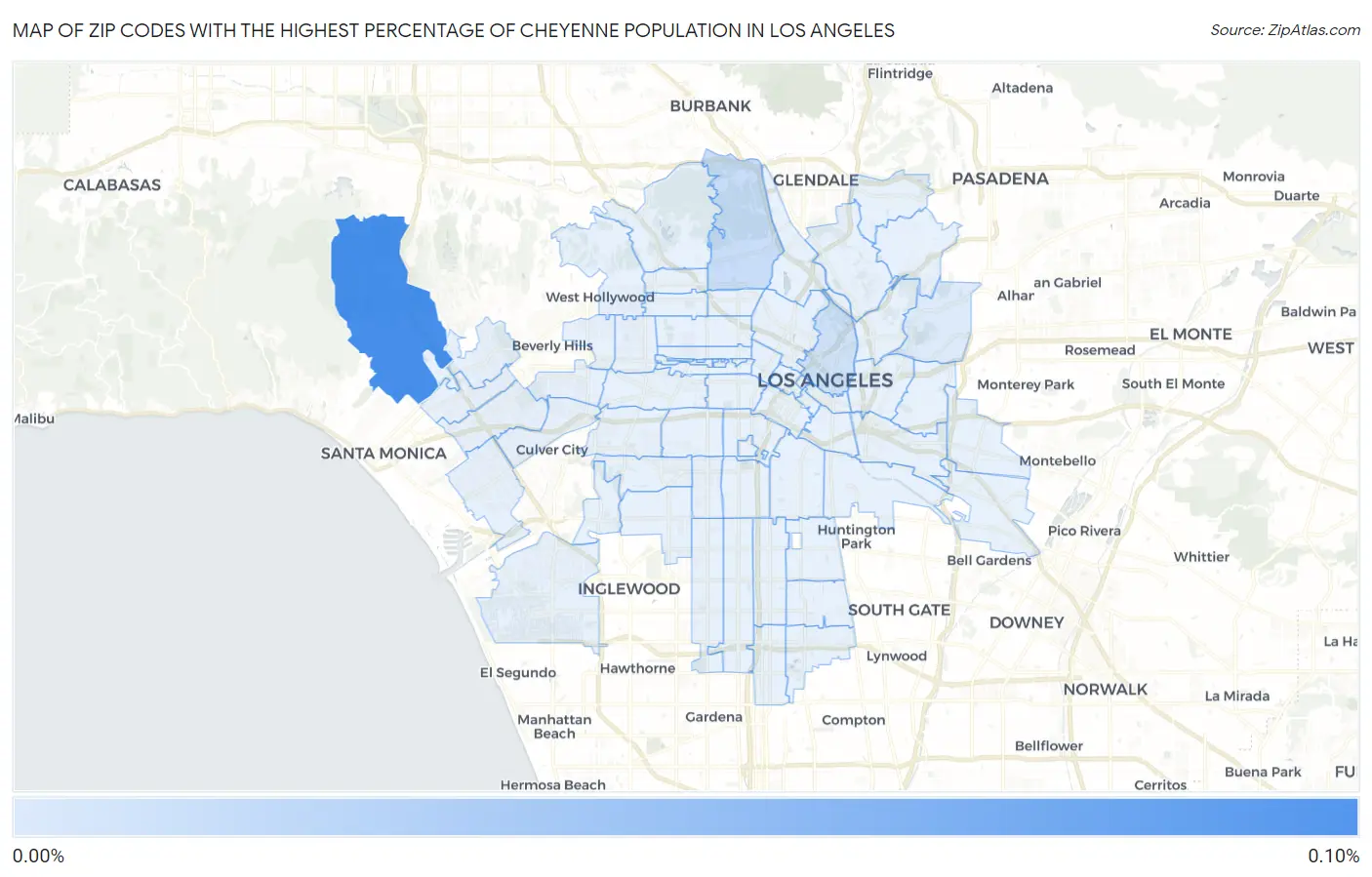 Zip Codes with the Highest Percentage of Cheyenne Population in Los Angeles Map