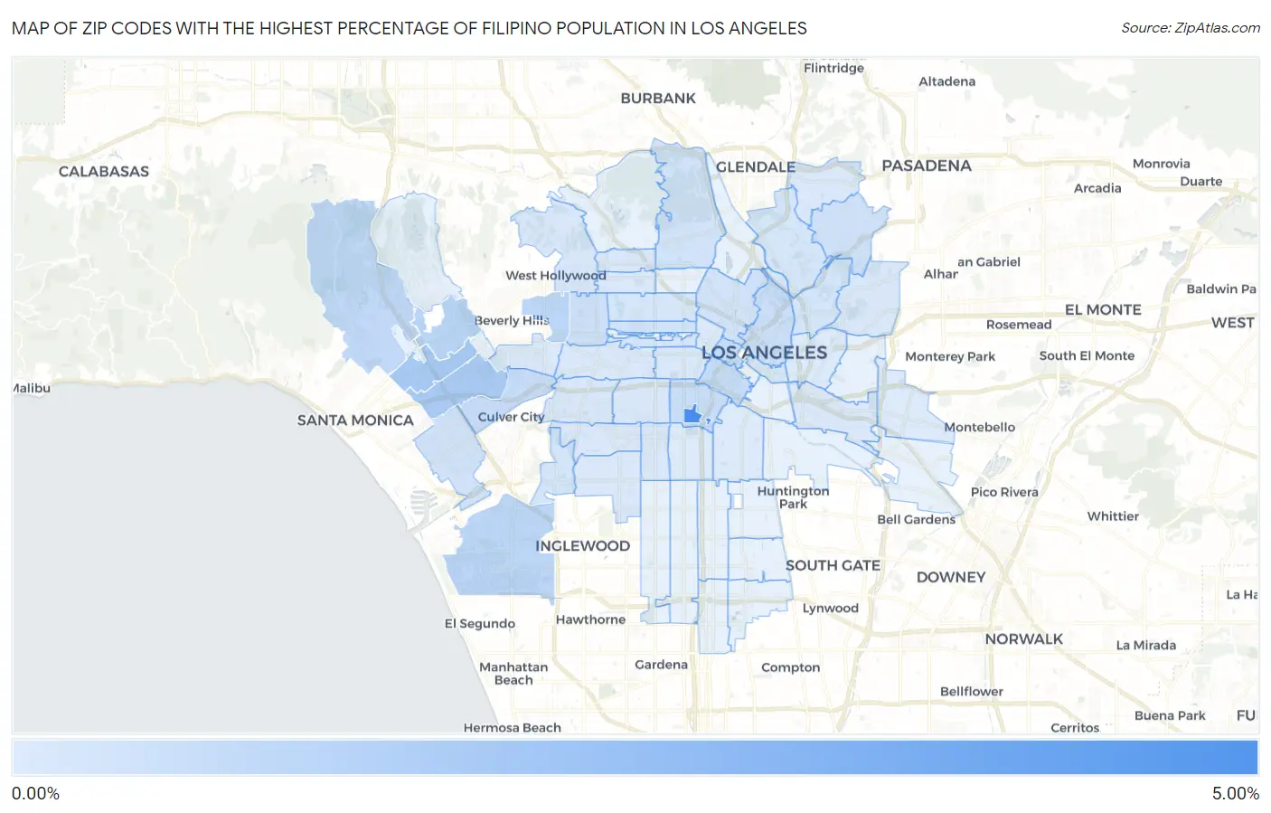 Zip Codes with the Highest Percentage of Filipino Population in Los Angeles Map