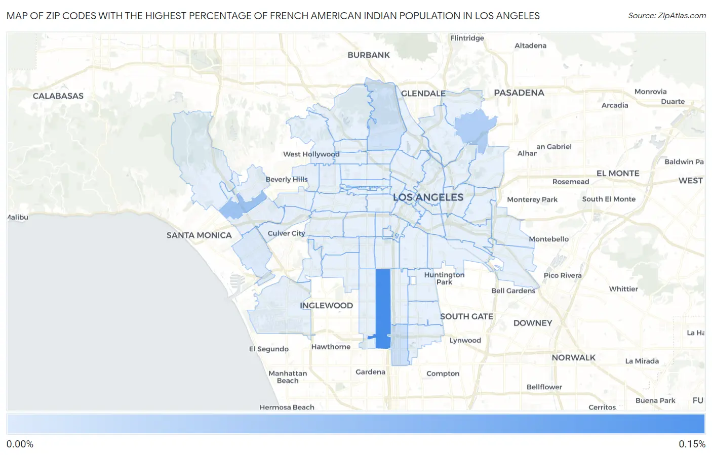 Zip Codes with the Highest Percentage of French American Indian Population in Los Angeles Map