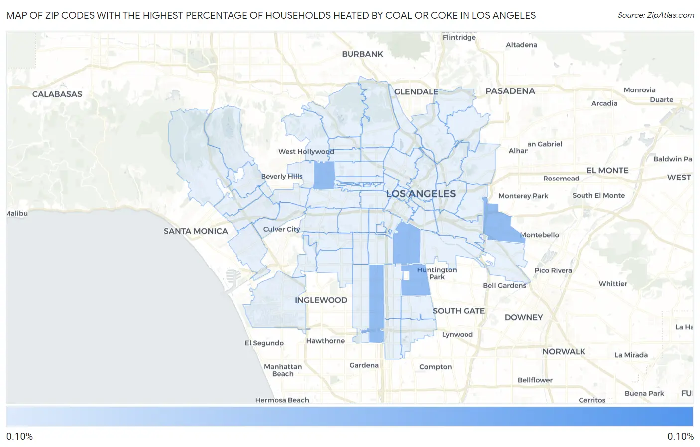 Zip Codes with the Highest Percentage of Households Heated by Coal or Coke in Los Angeles Map