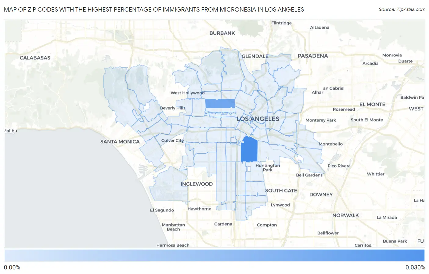 Zip Codes with the Highest Percentage of Immigrants from Micronesia in Los Angeles Map