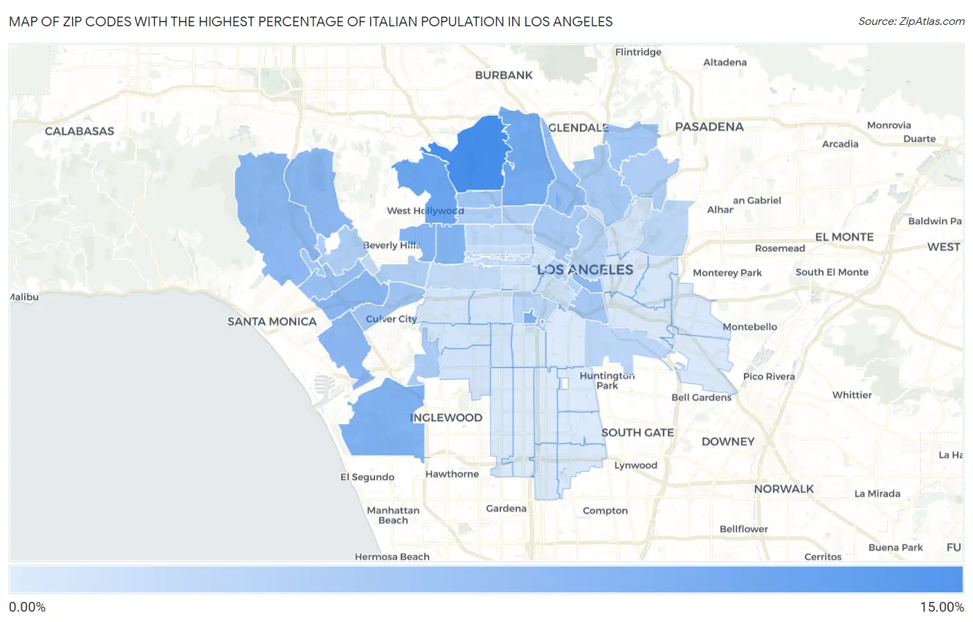 Zip Codes with the Highest Percentage of Italian Population in Los Angeles Map