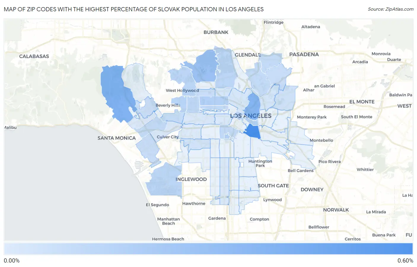 Zip Codes with the Highest Percentage of Slovak Population in Los Angeles Map