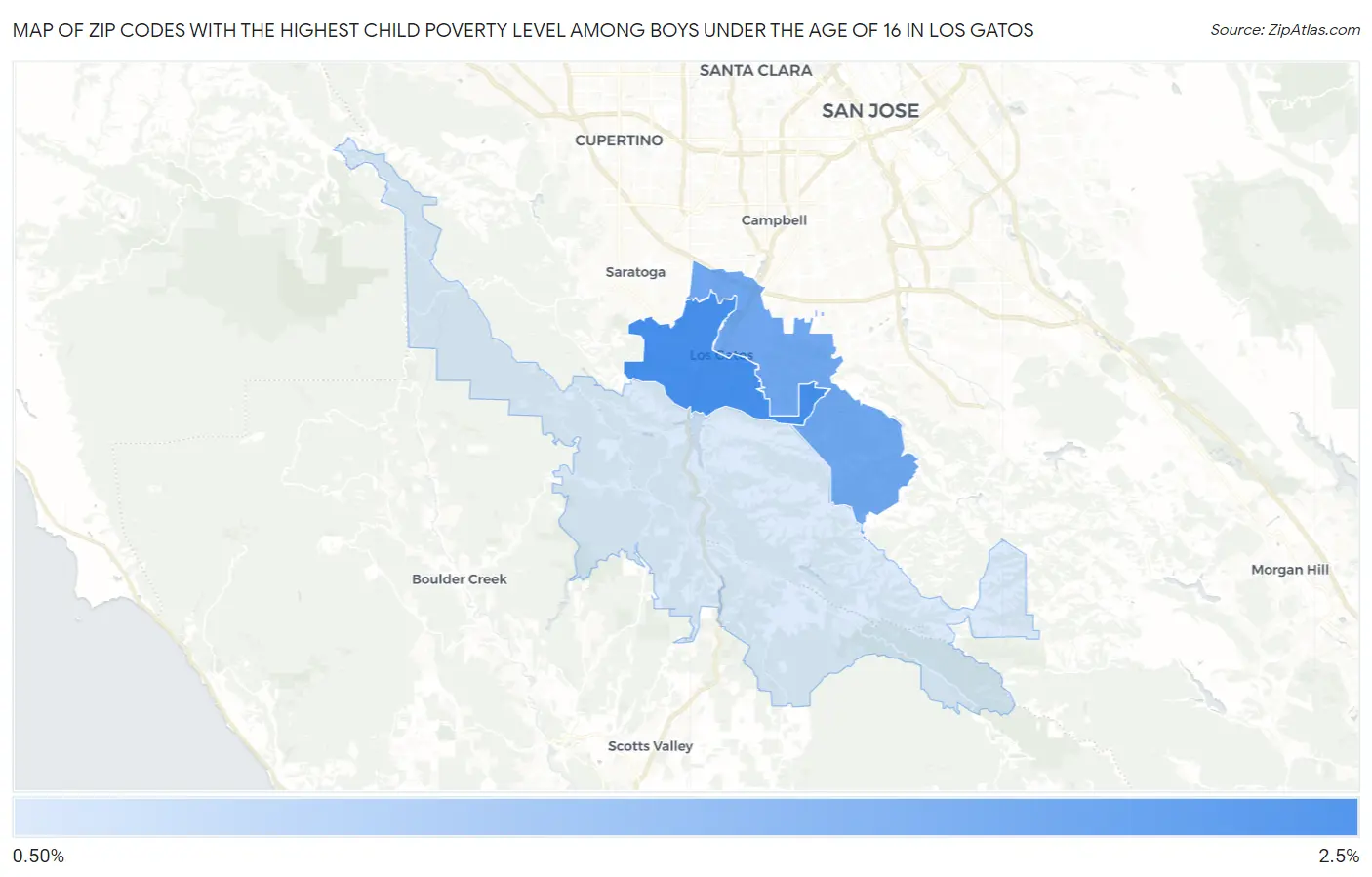 Zip Codes with the Highest Child Poverty Level Among Boys Under the Age of 16 in Los Gatos Map